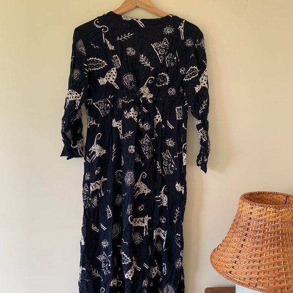 Vintage Black Cat Print Witchy Cover Up - Dress 90s Grunge Beach Resort - Picture 1 of 4